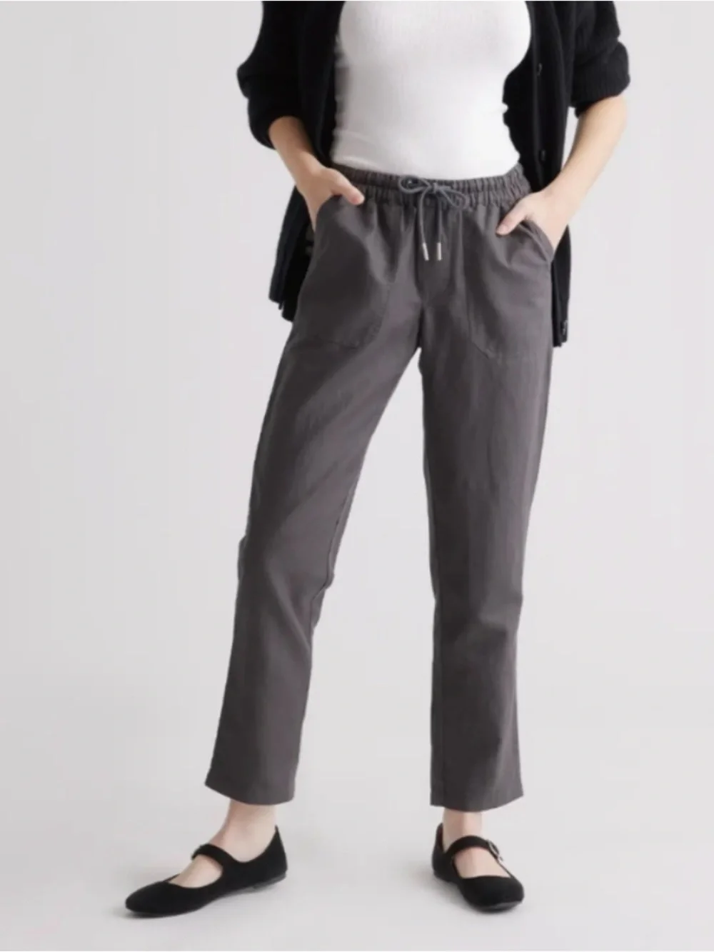NEW quince organic cotton linen straight leg pant charcoal Large